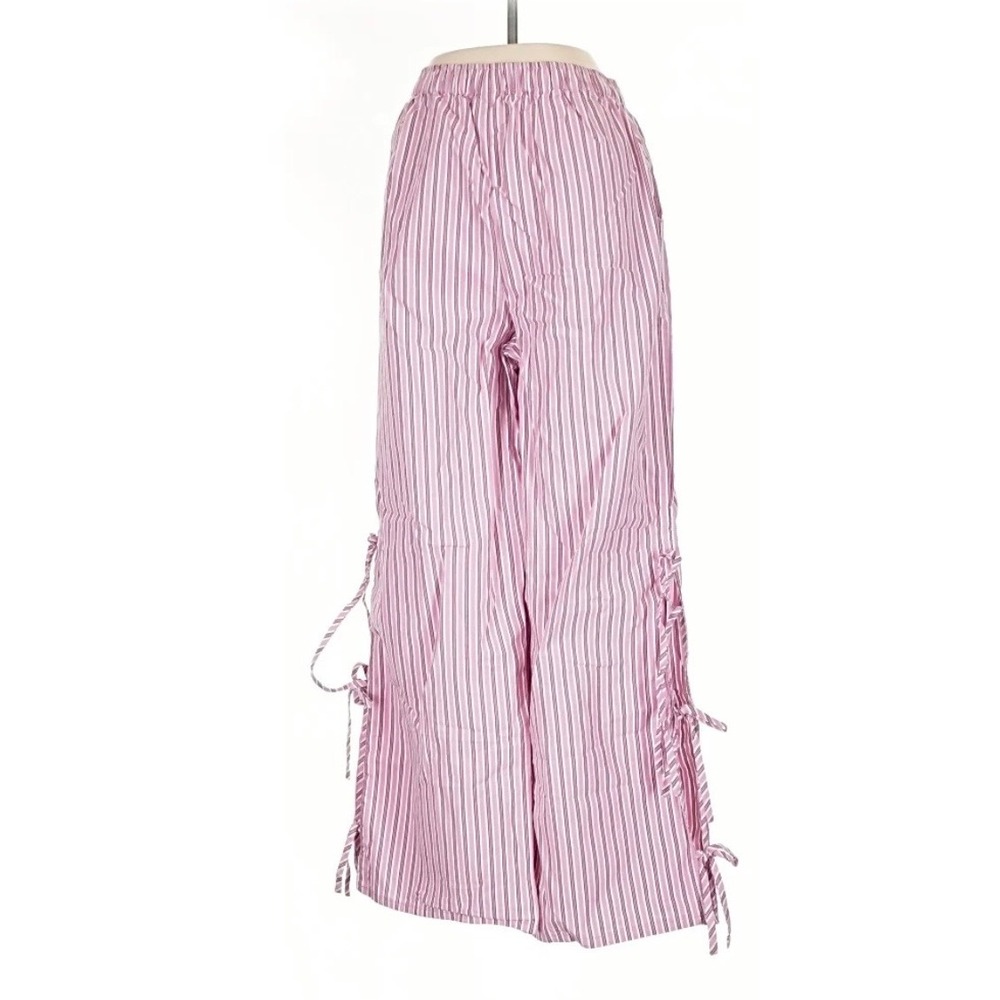 Wild Fable Pink Striped Wide Leg Tie Side Pants Pink Stripe Medium NWT - Picture 2 of 6